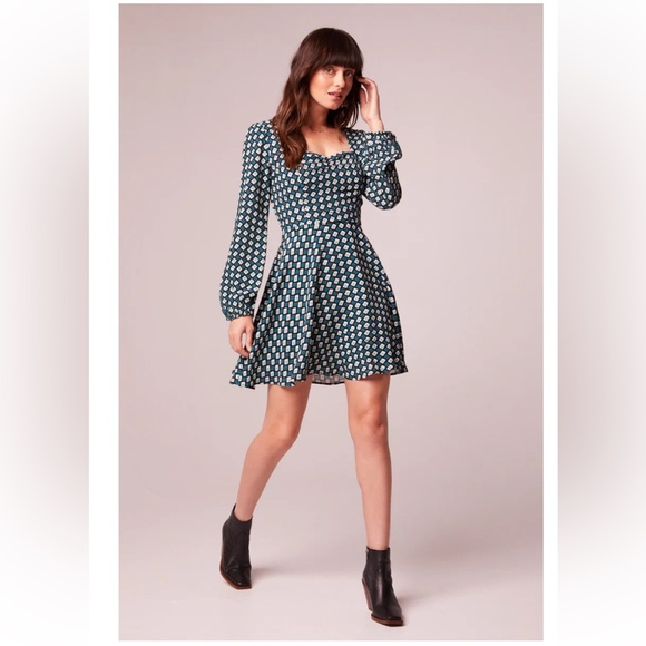 Band of the Free Genevieve Teal Diamond Long Slv Mini Dress Sz SM $119 RetailNWT - Picture 5 of 10